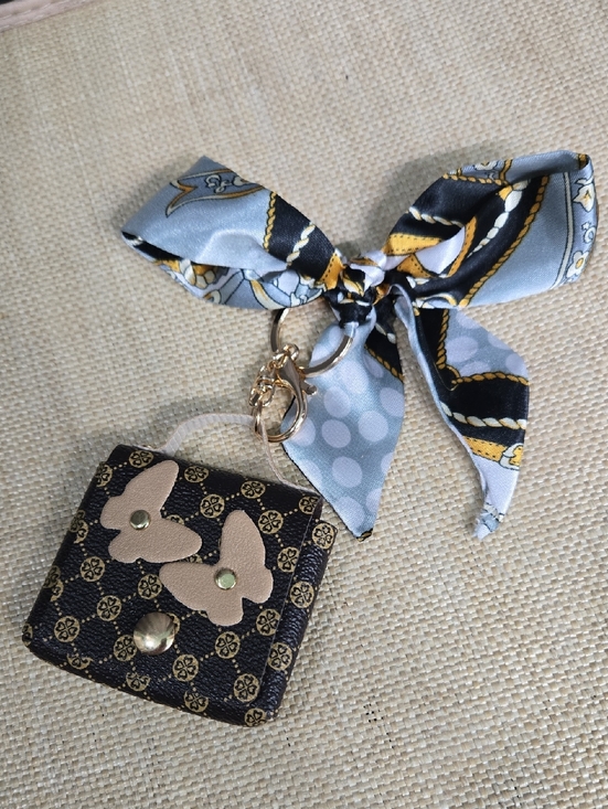 Accessories - Silk Scarf Keychain Bag Charm with Floral Mini Bag